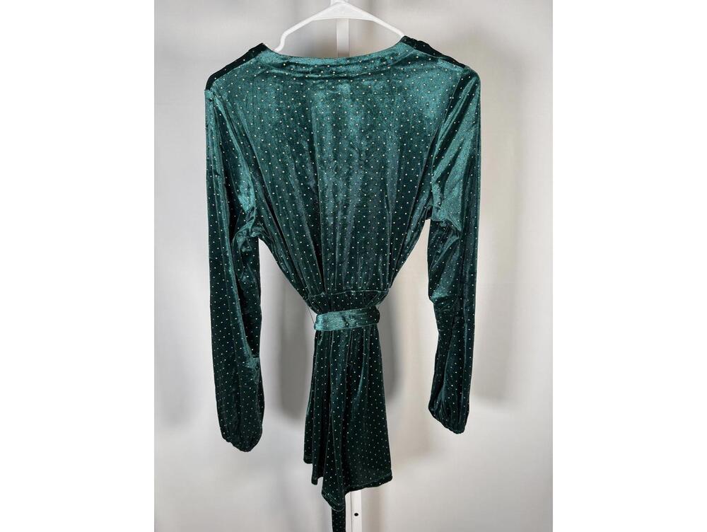 NWT Colleen Lopez Green Velvet Studded Belted Peplum Blouse Size Medium - Picture 3 of 6